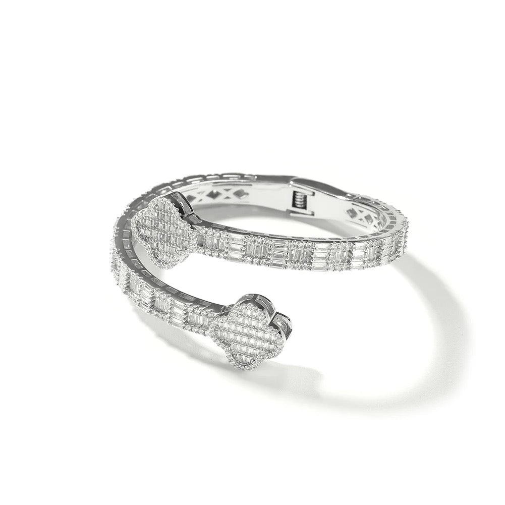 Double Clover Bling Hinged Bangle Bracelet