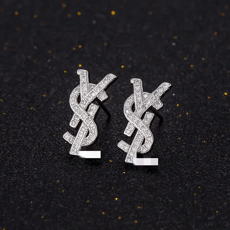 Pave Style Small Young Stupid Love Rhinestone Stud Earrings