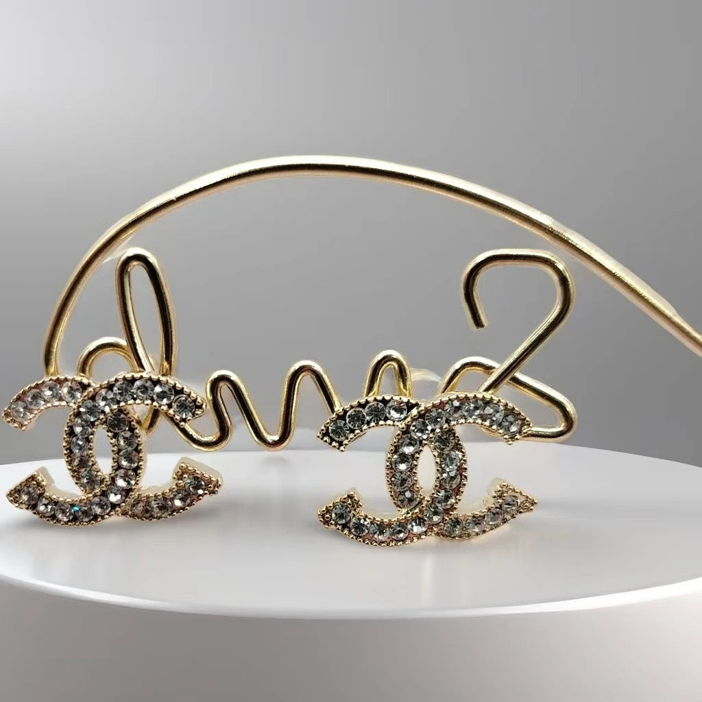 CC Me Rhinestone Stud Gold Earrings