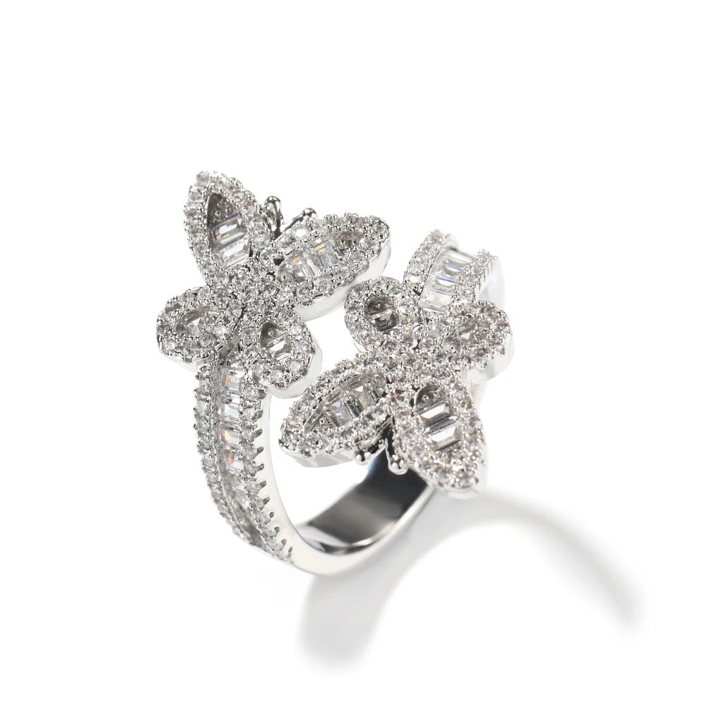 Double Butterfly Iced Out Ring-Adjustable
