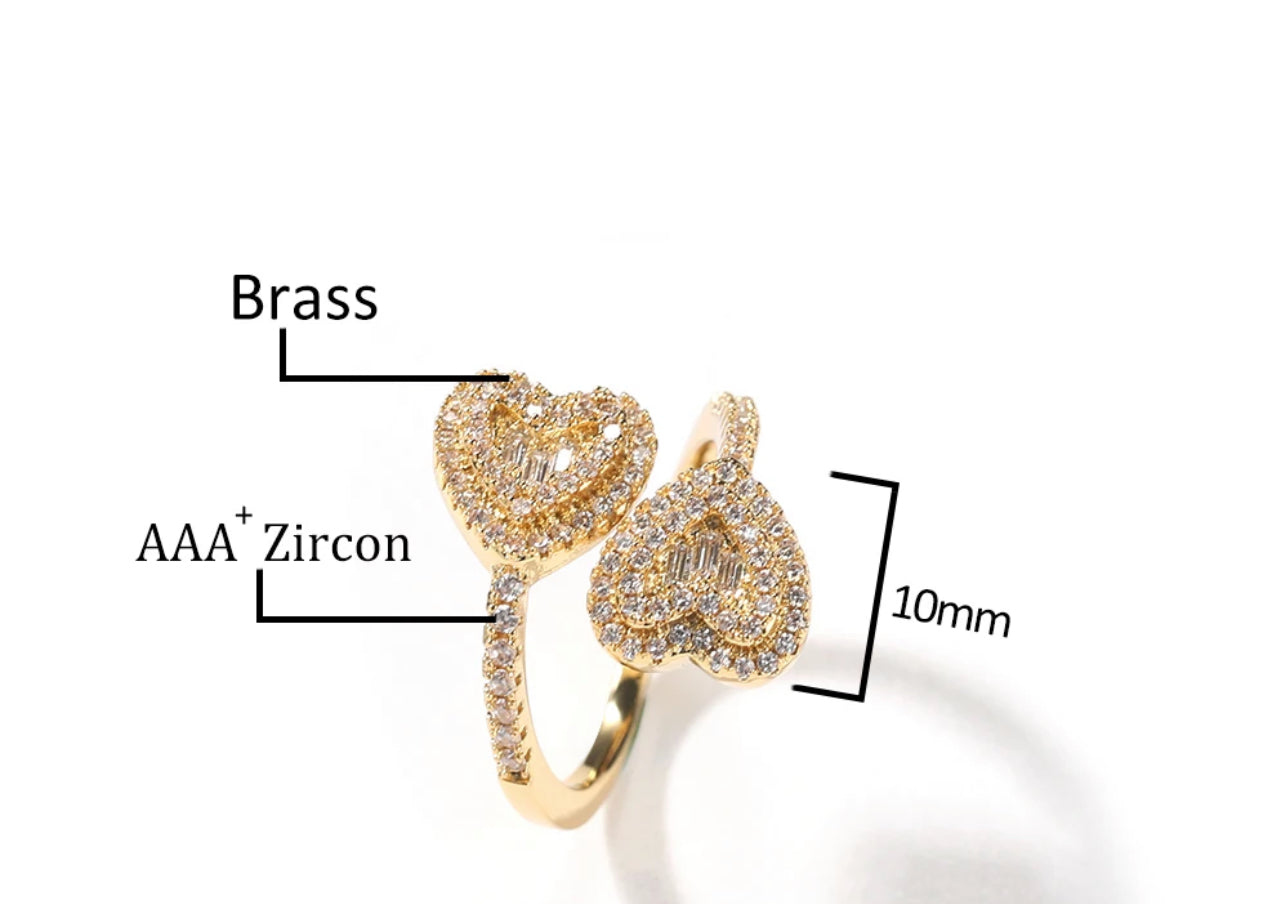 Iced out double heart Ring (Adjustable)