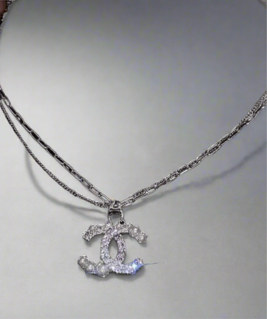 Double Chain Initial CC Necklace