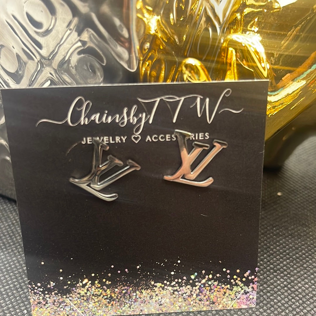 Initial L & V Fashion Sparkle Earrings