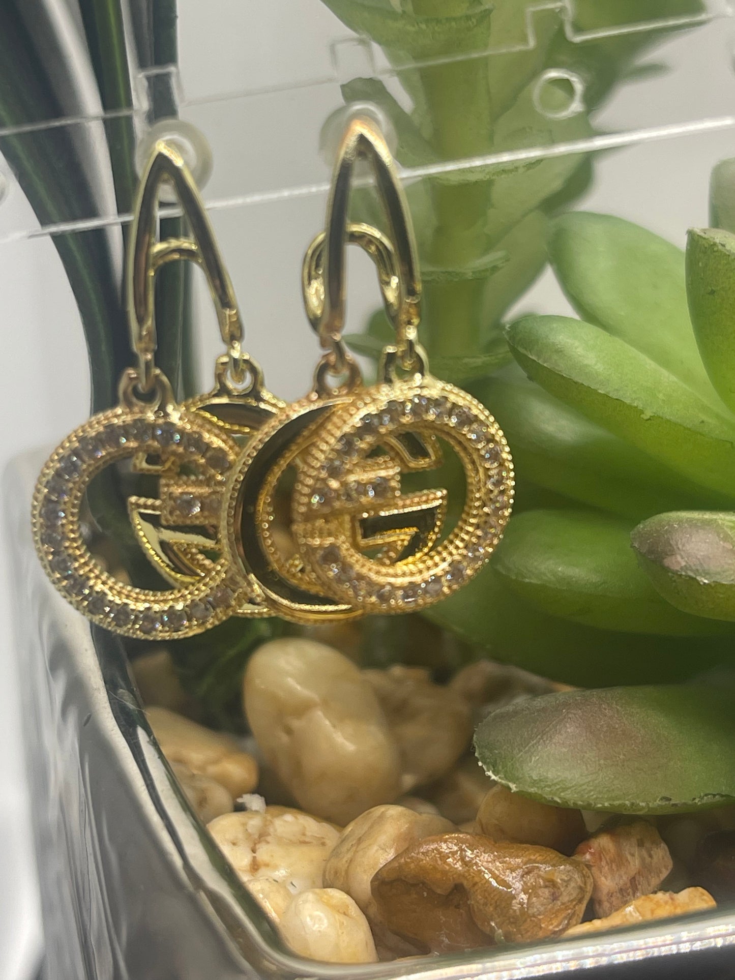 GG Dangle Rhinestone Gold Earrings