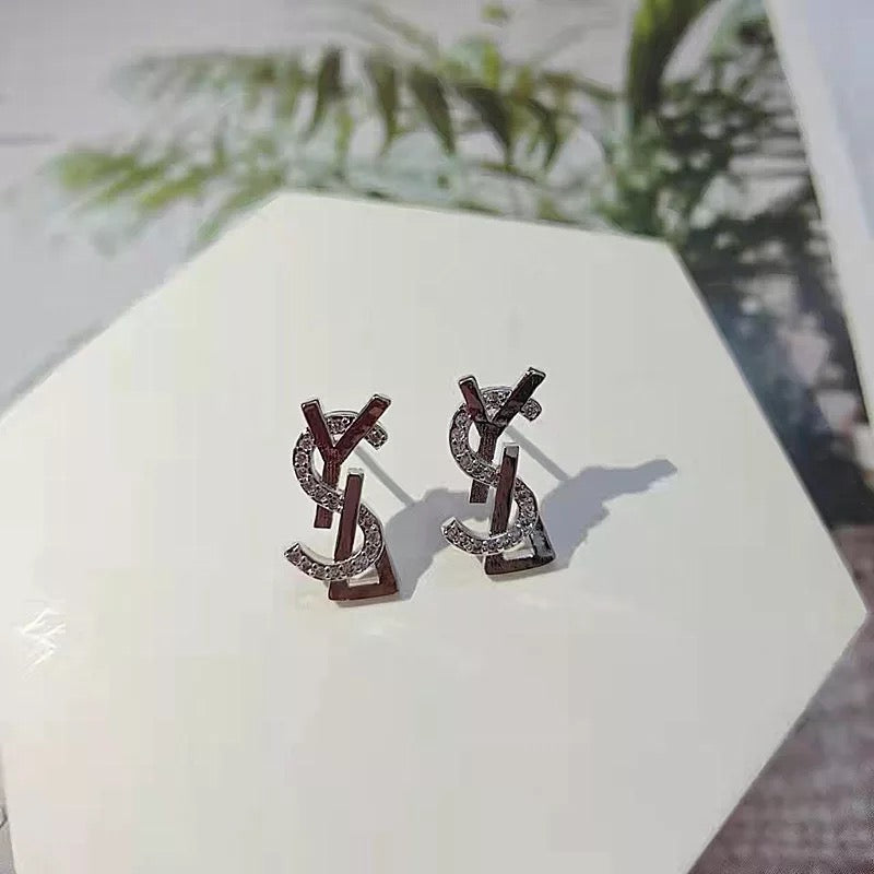 Small Young Stupid Love Rhinestone & Metal Earrings