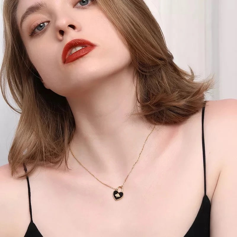 Queen Bee Black Heart Necklace