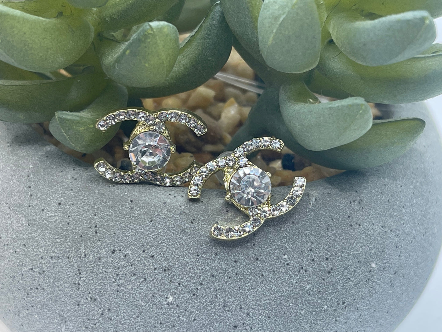 Centerpiece Double C Rhinestone Earrings