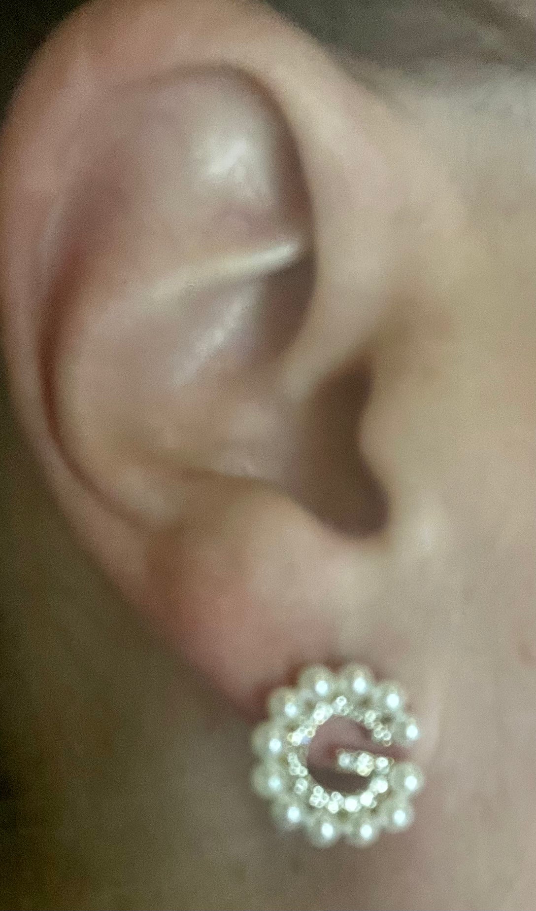 Big G, Pearl Finish Rhinestone Earrings