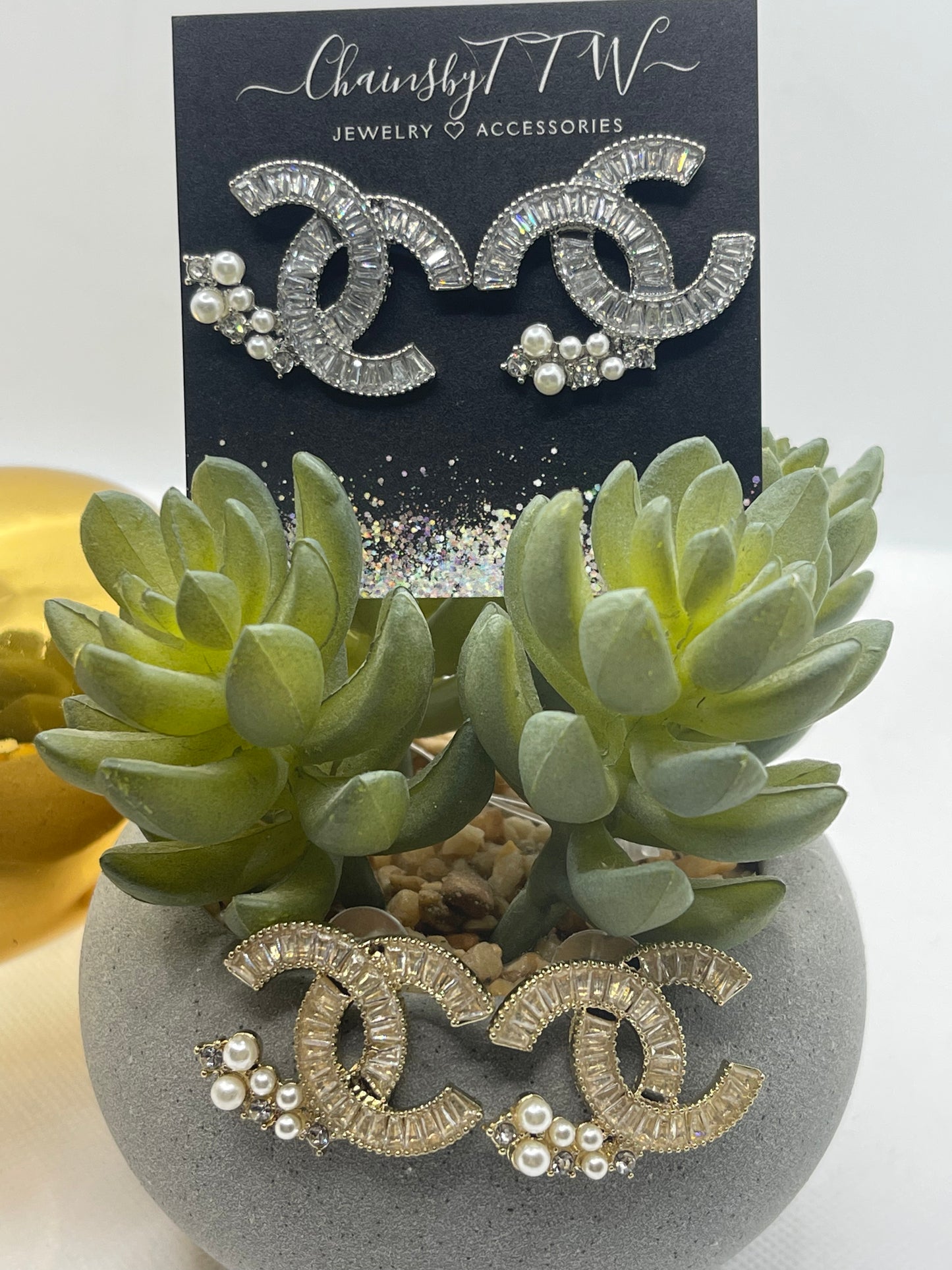 Rhinestone Double C Large Stud Earrings