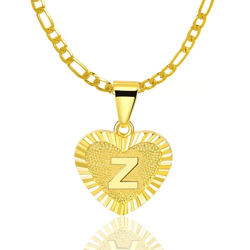 Gold Heart Initial Necklace