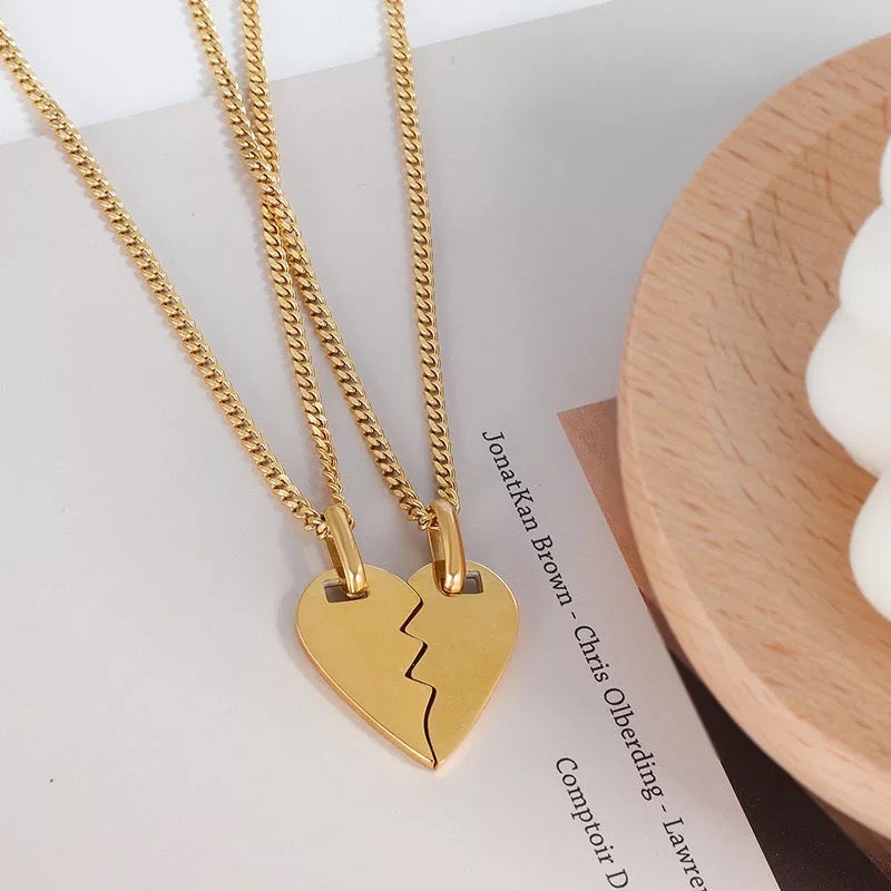 Gold Standard BFF Broken Heart Necklace, 2 Piece Gift Set