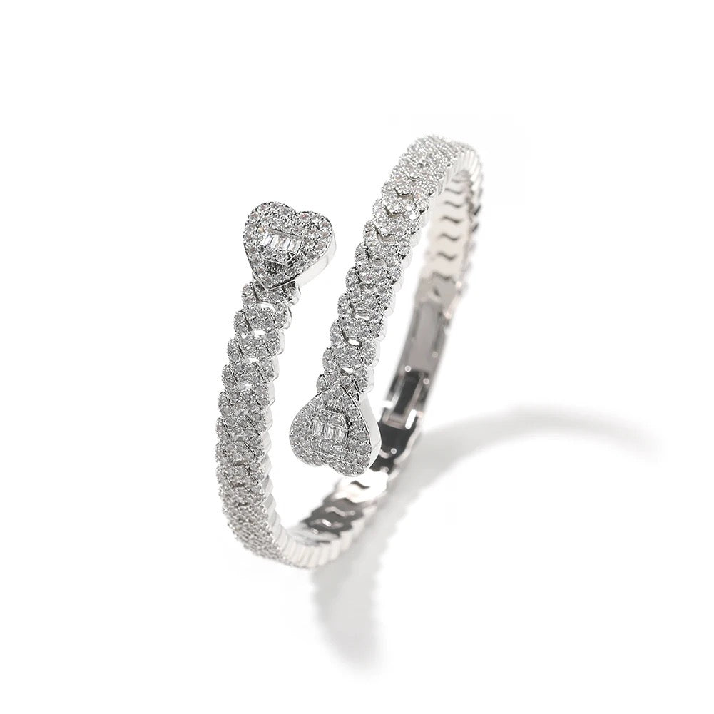 2 of Hearts Bling Hinged Bangle Bracelet