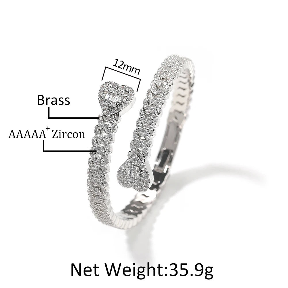 2 of Hearts Bling Hinged Bangle Bracelet