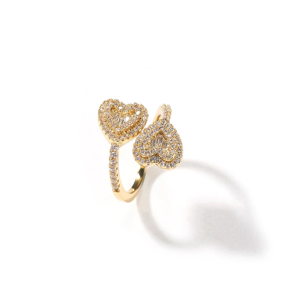 Iced out double heart Ring (Adjustable)
