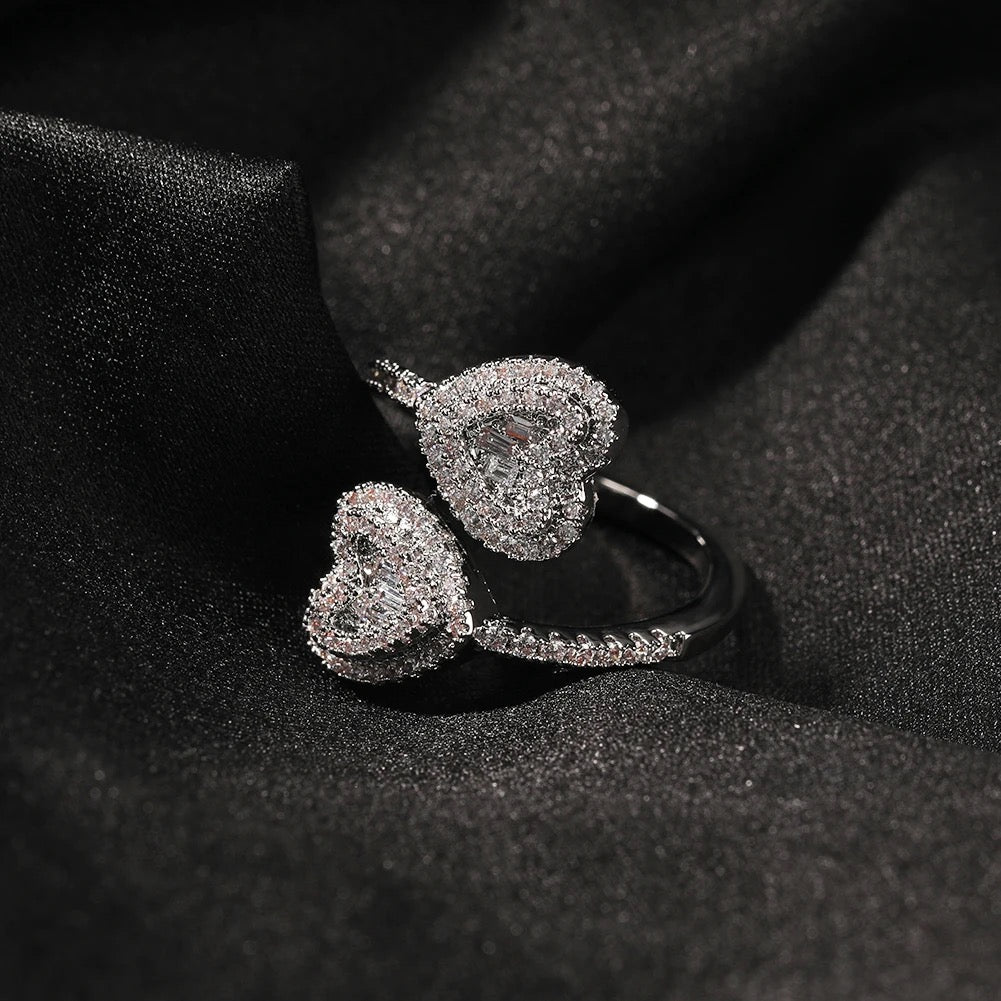 Iced out double heart Ring (Adjustable)