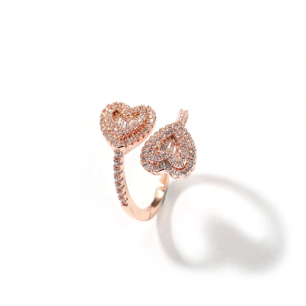 Iced out double heart Ring (Adjustable)