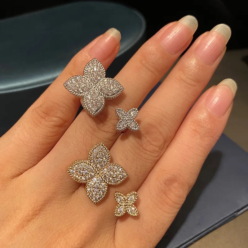 Double Bling Clover Ring (Adjustable)