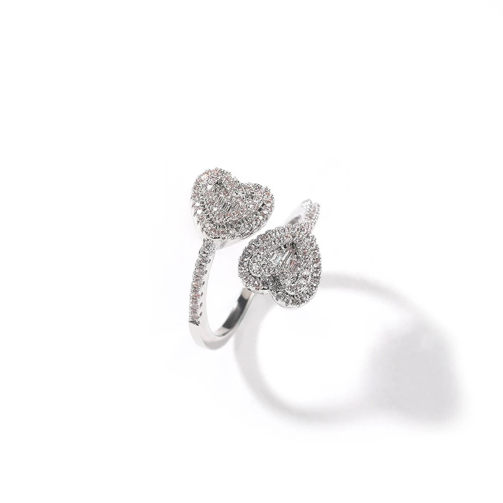 Iced out double heart Ring (Adjustable)