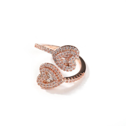 Iced out double heart Ring (Adjustable)