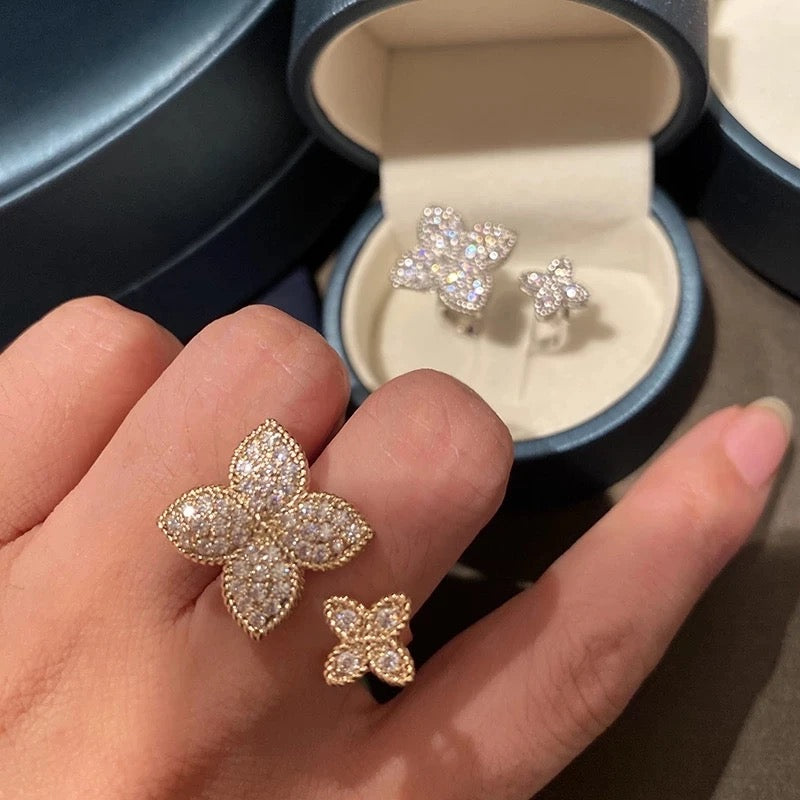 Double Bling Clover Ring (Adjustable)