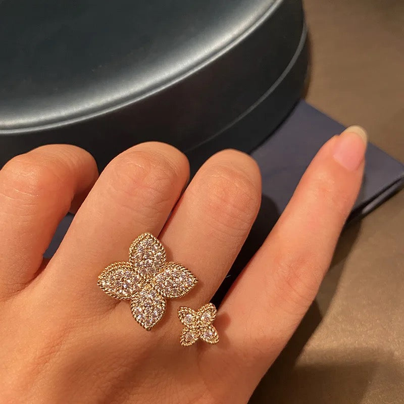 Double Bling Clover Ring (Adjustable)