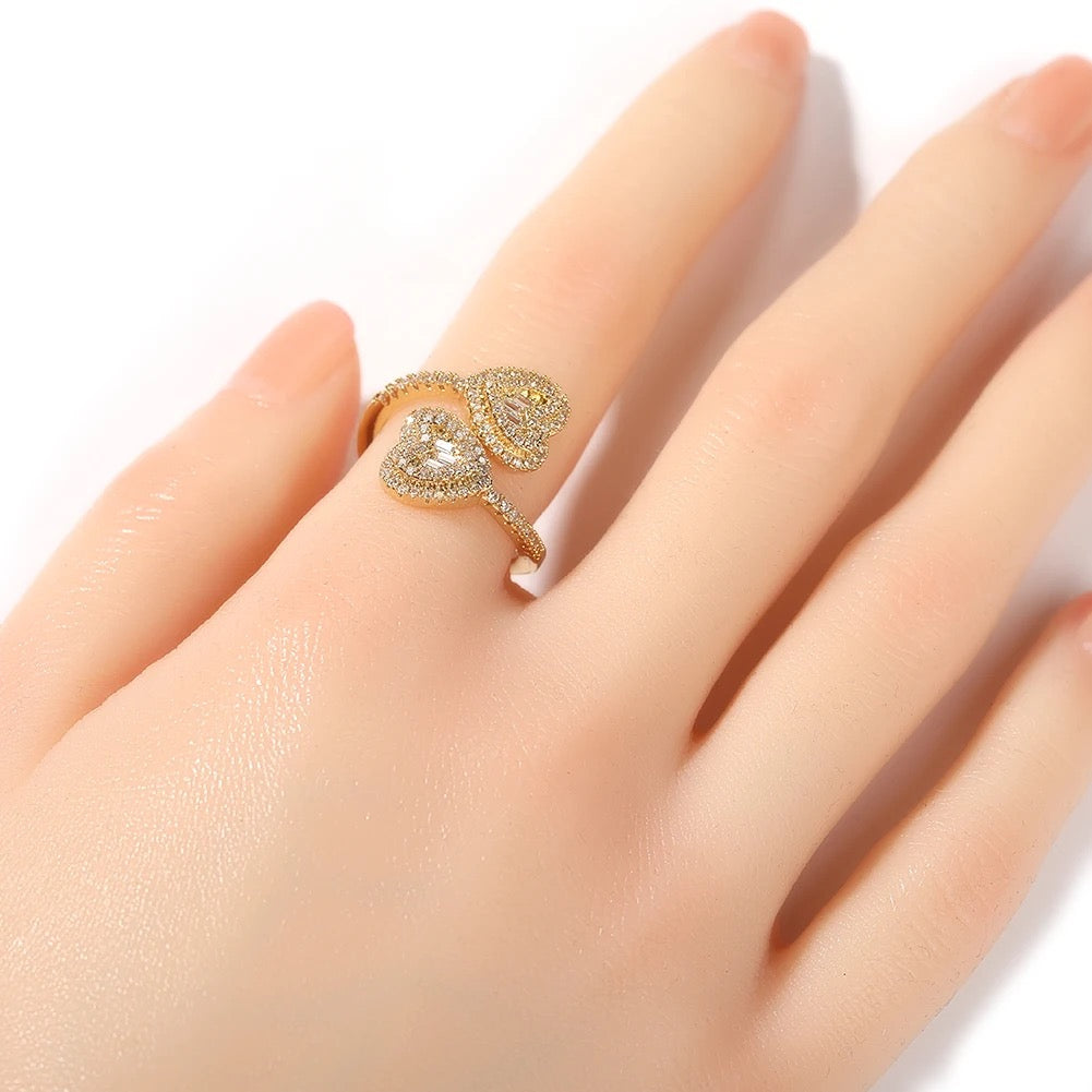 Iced out double heart Ring (Adjustable)