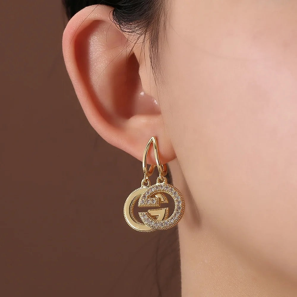 GG Dangle Rhinestone Gold Earrings