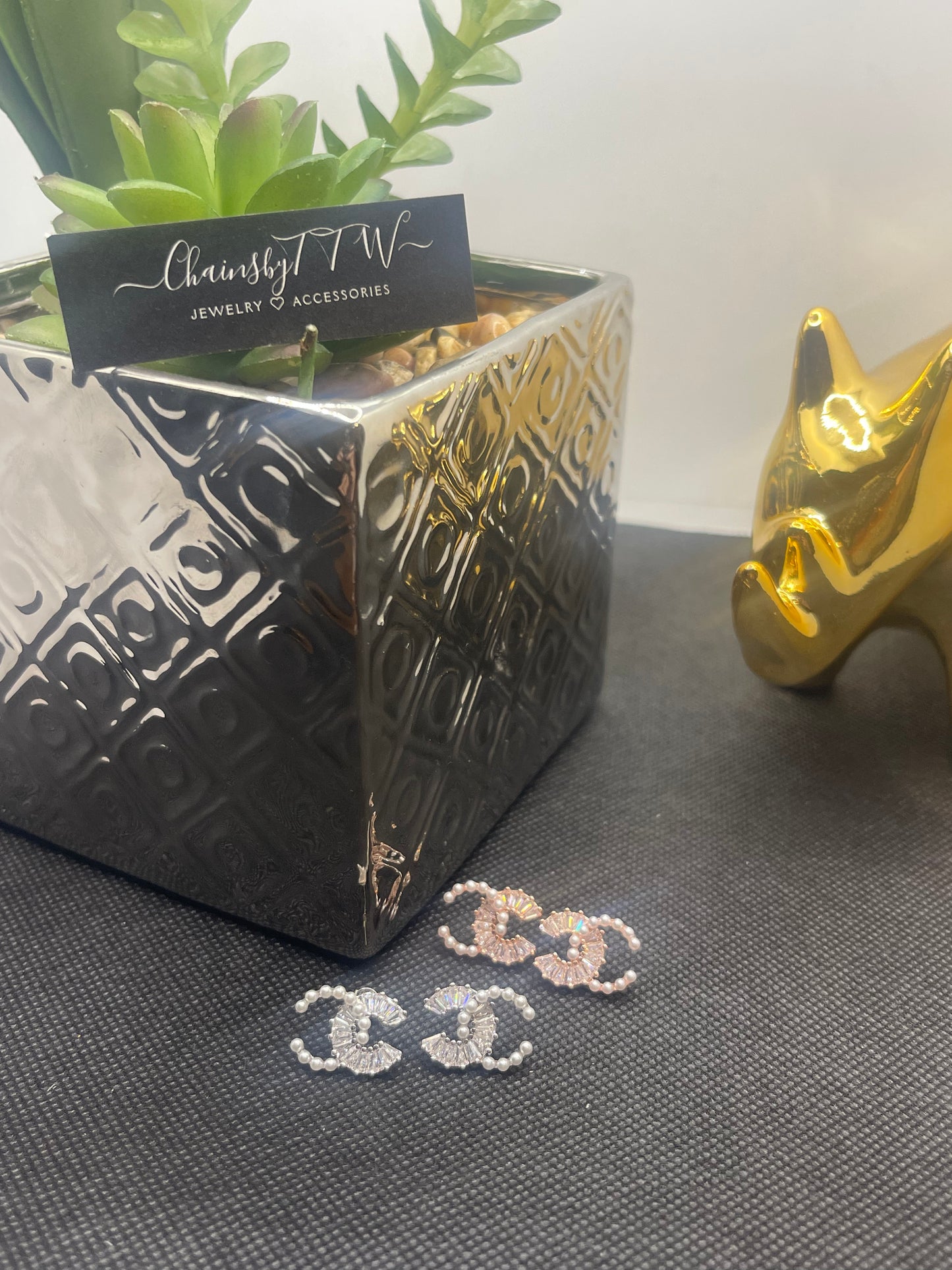 Pearl & Rhinestone C is for Chris Earrings