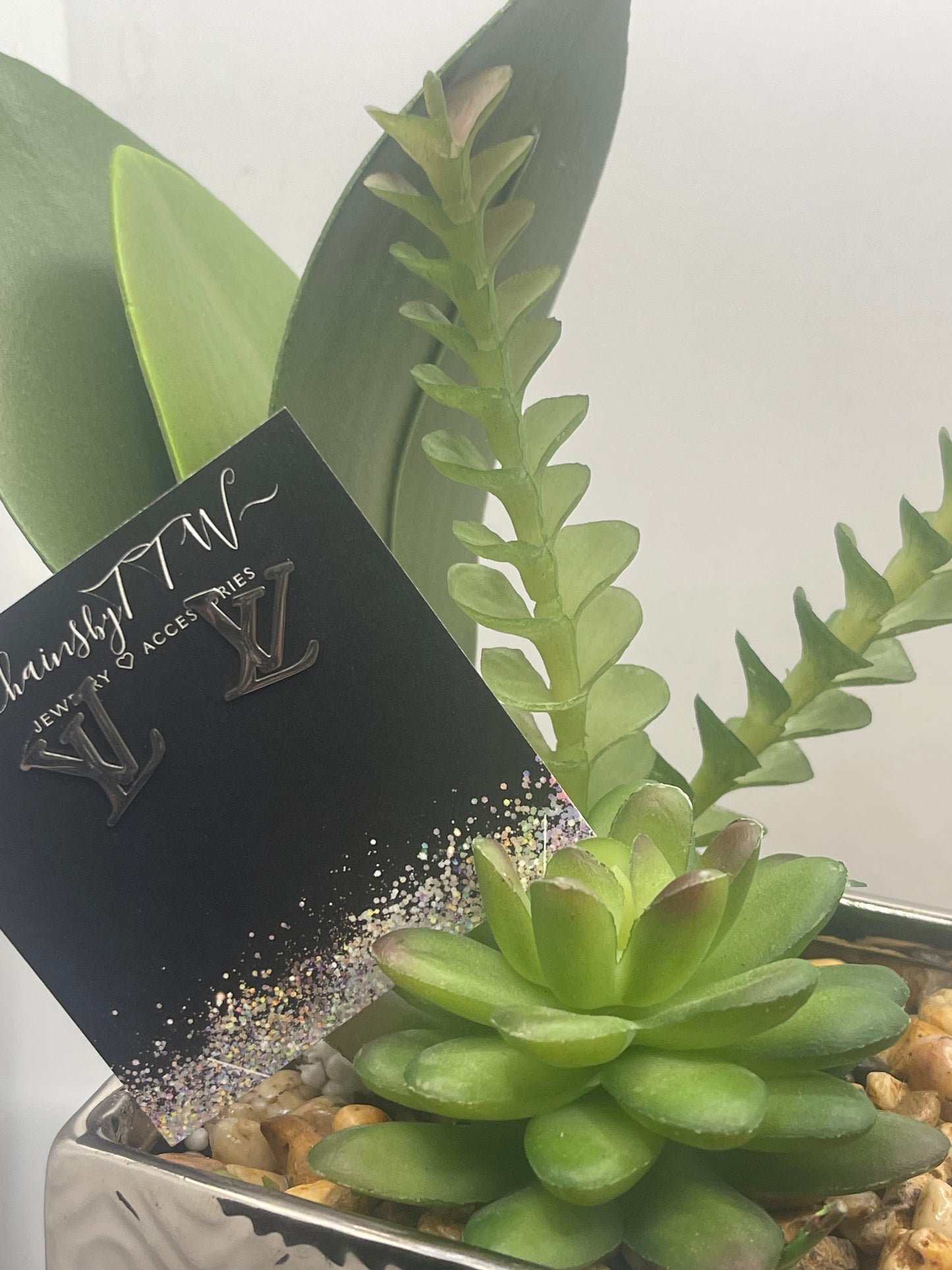 Initial L & V Fashion Sparkle Earrings