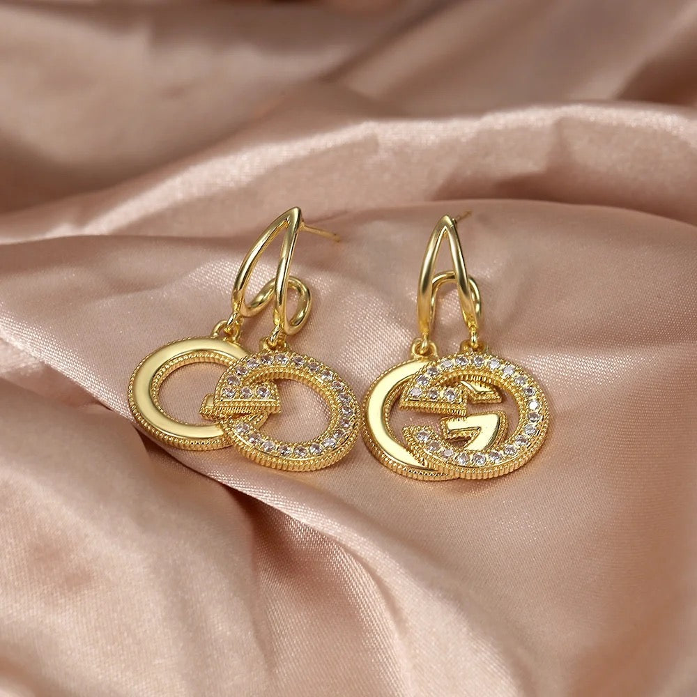 GG Dangle Rhinestone Gold Earrings