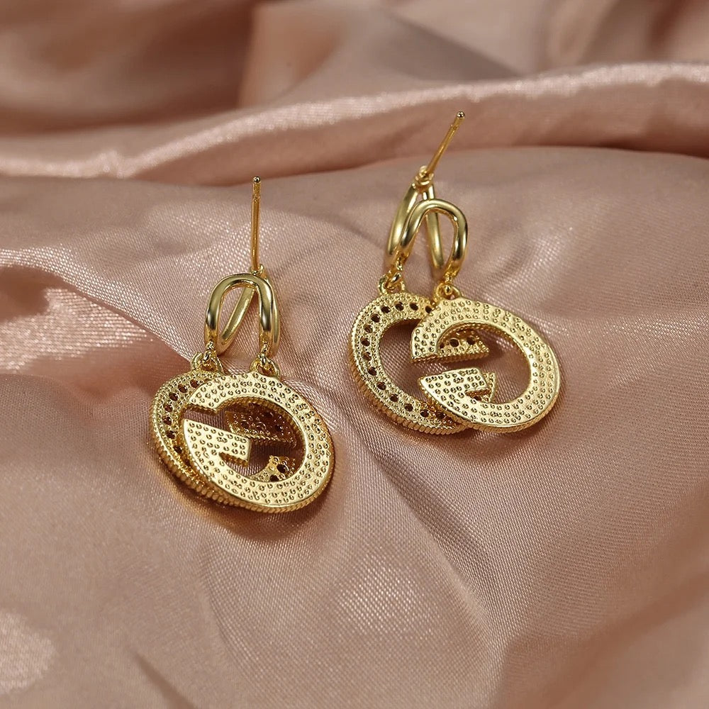 GG Dangle Rhinestone Gold Earrings