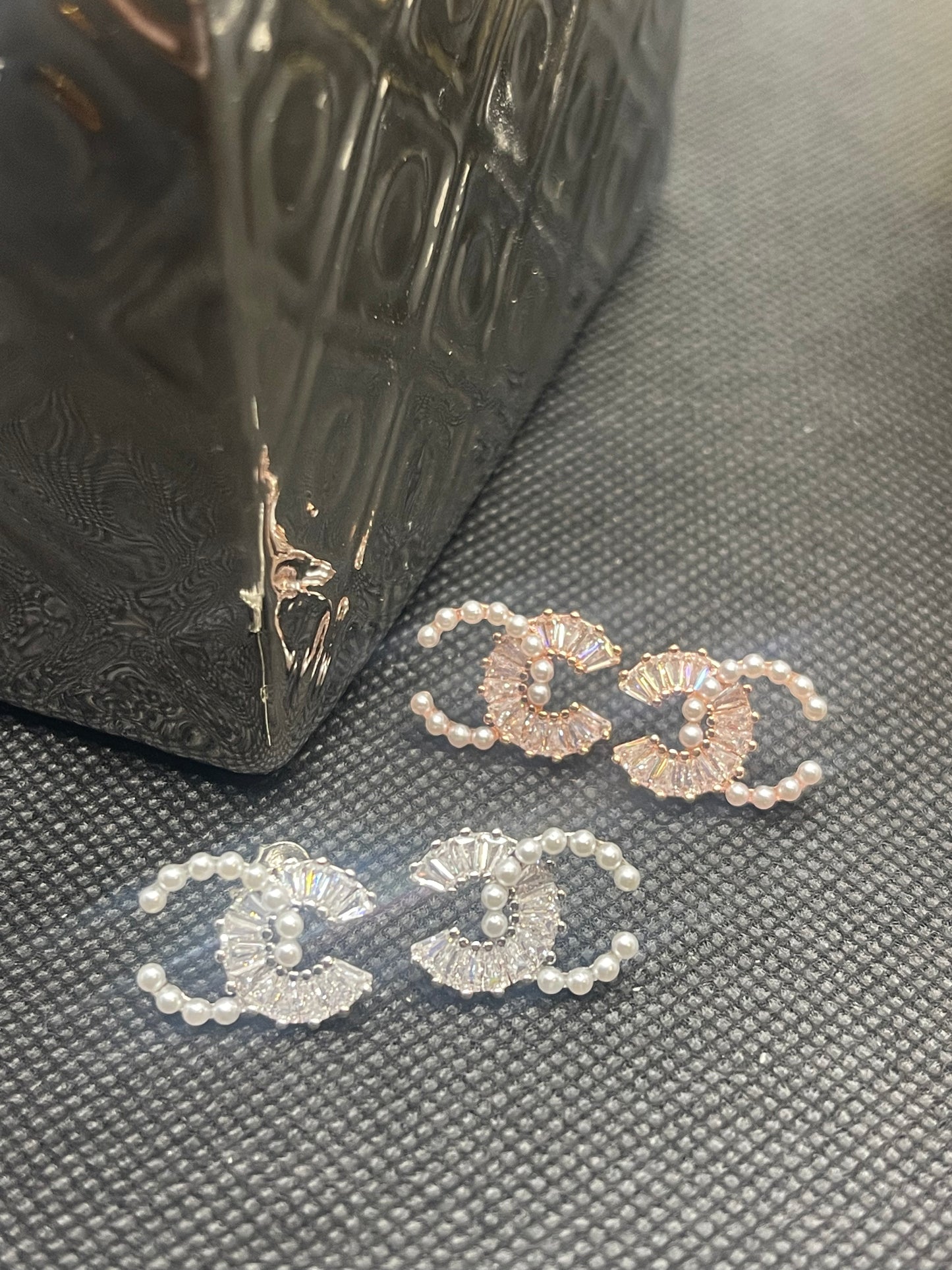 Pearl & Rhinestone C is for Chris Earrings