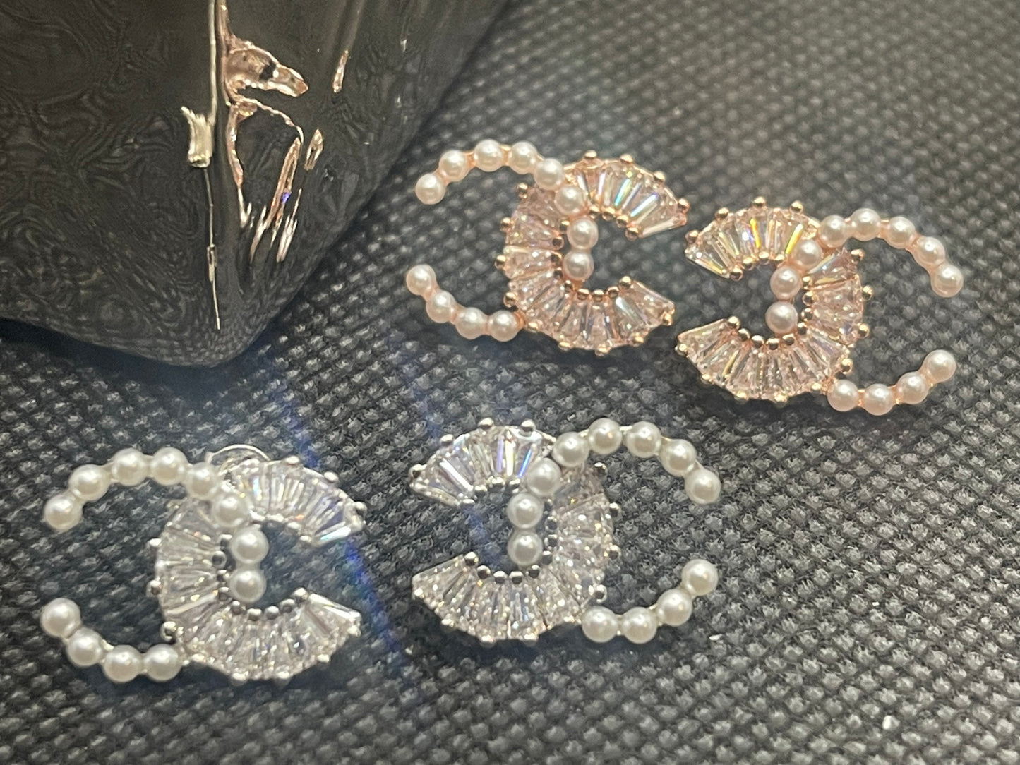 Pearl & Rhinestone C is for Chris Earrings