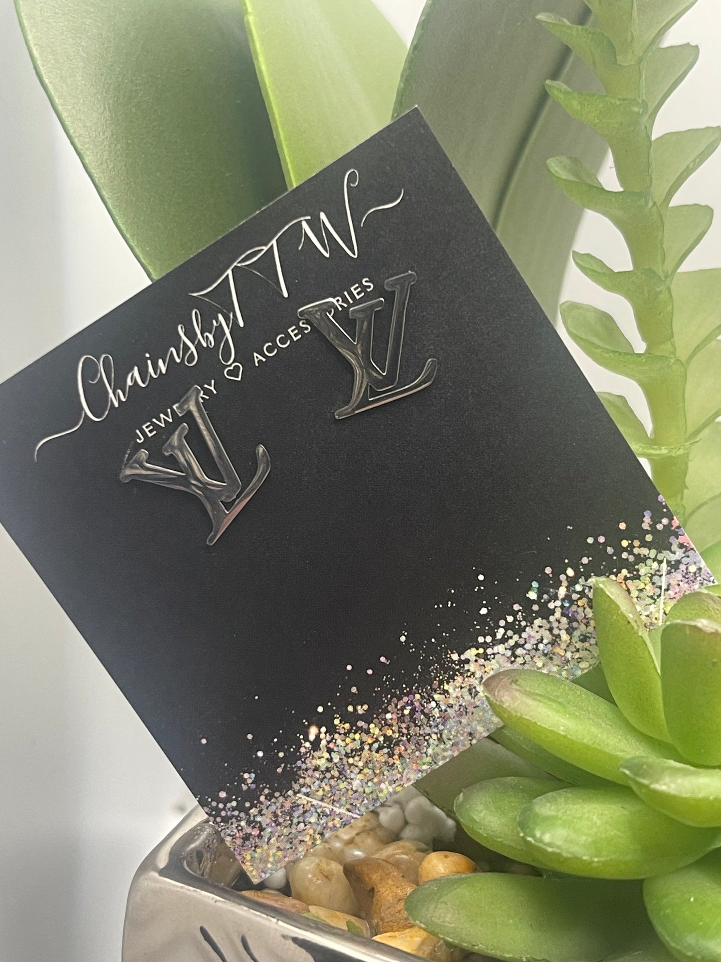 Initial L & V Fashion Sparkle Earrings