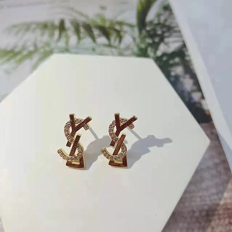 Small Young Stupid Love Rhinestone & Metal Earrings