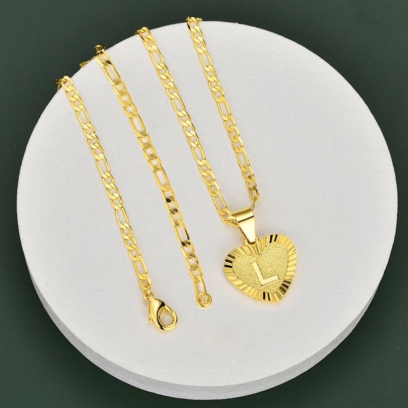 Gold Heart Initial Necklace