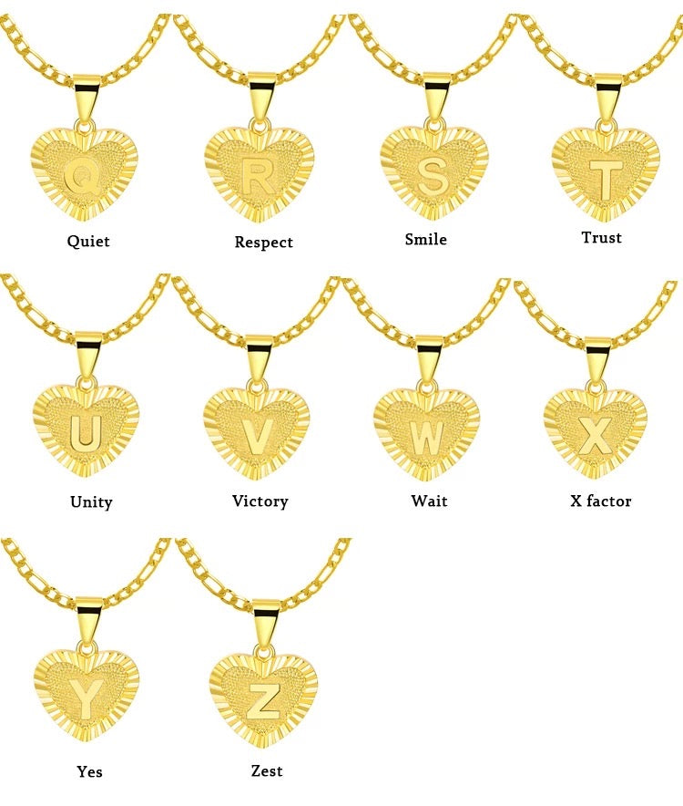 Gold Heart Initial Necklace