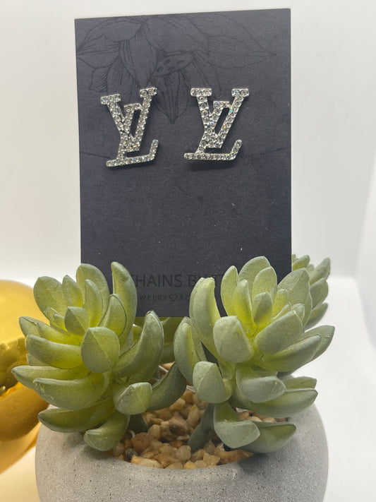 High Glamour Initial L & V Fashion Rhinestone Earrings