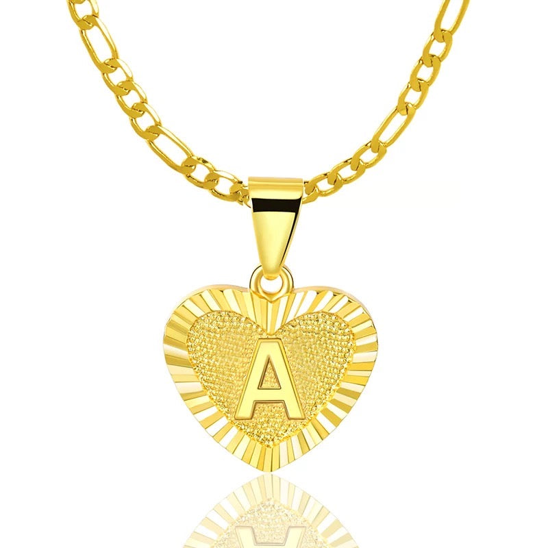 Gold Heart Initial Necklace