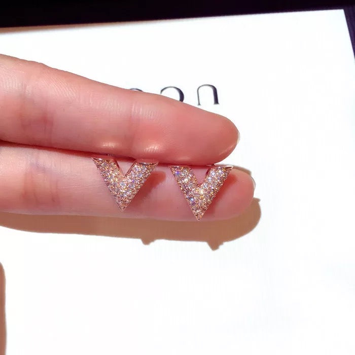 Initial V Earrings