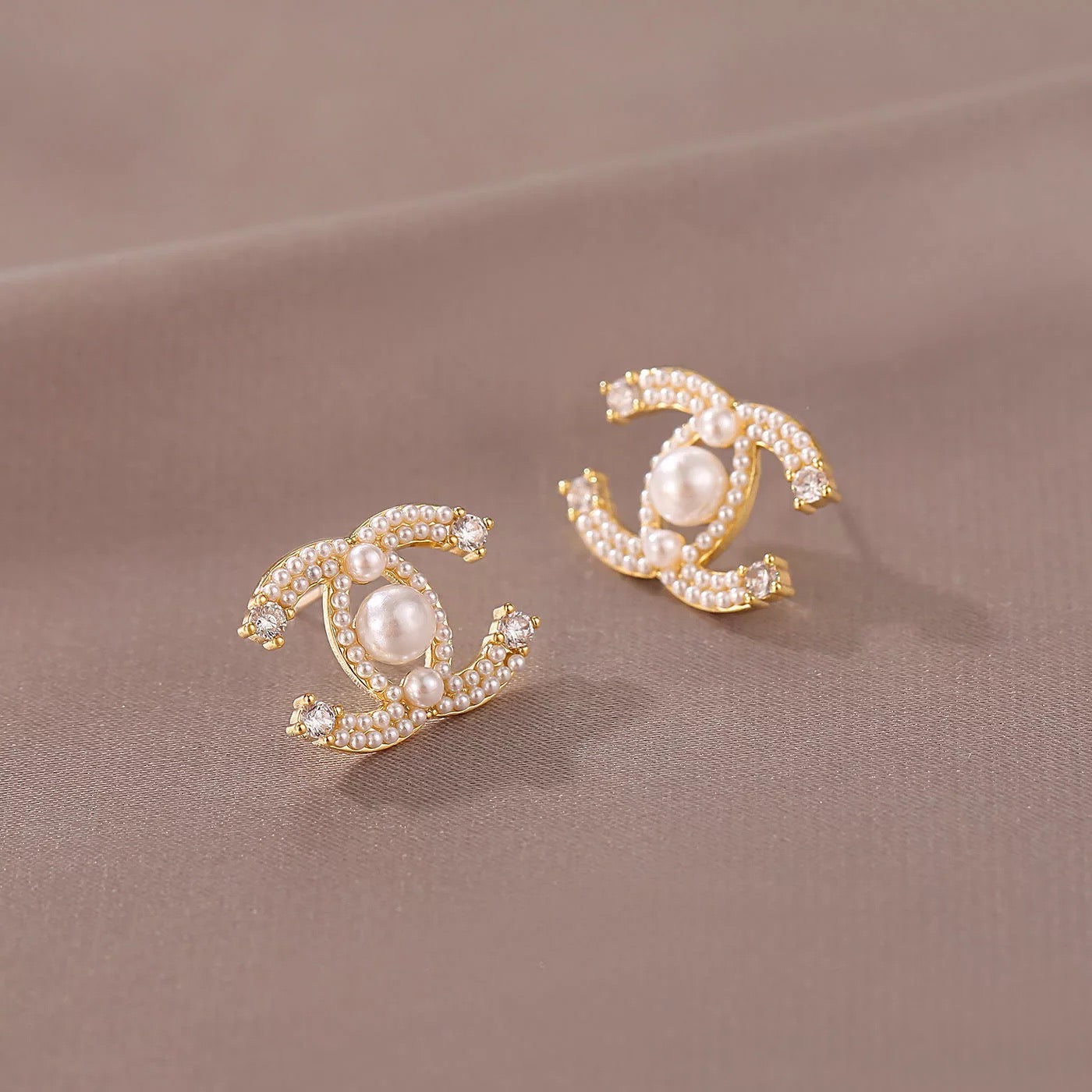 Double Classy Pearl and Rhinestone Studs