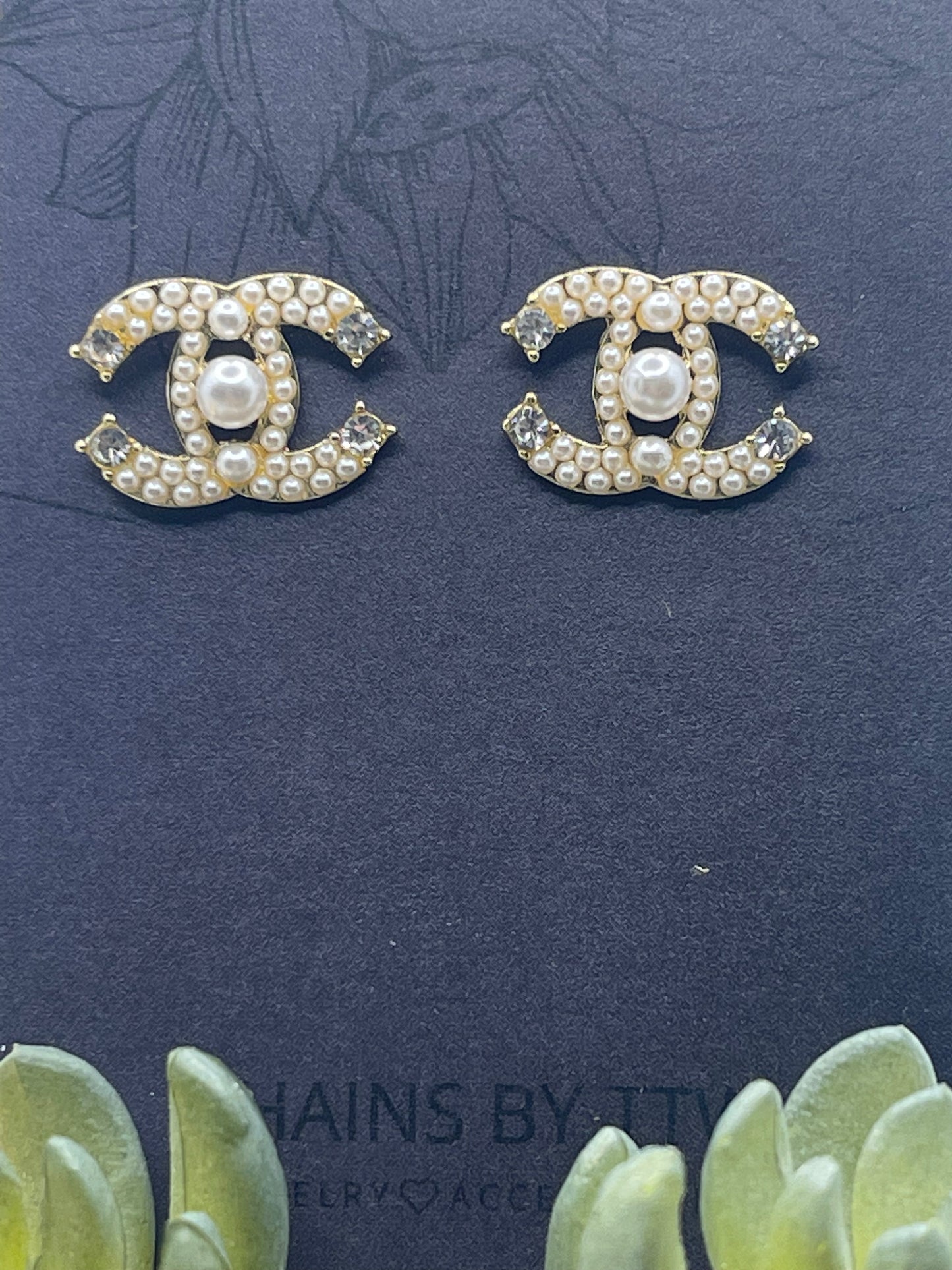Double Classy Pearl and Rhinestone Studs