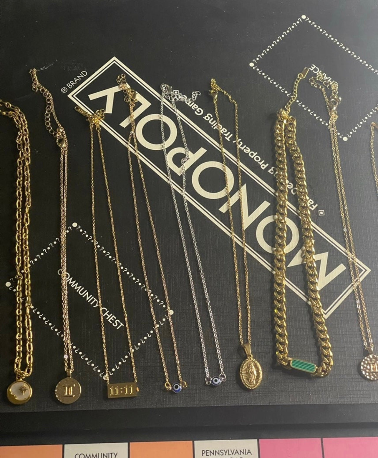 Gold Chain Moon Necklace with Mother of Pear Accents