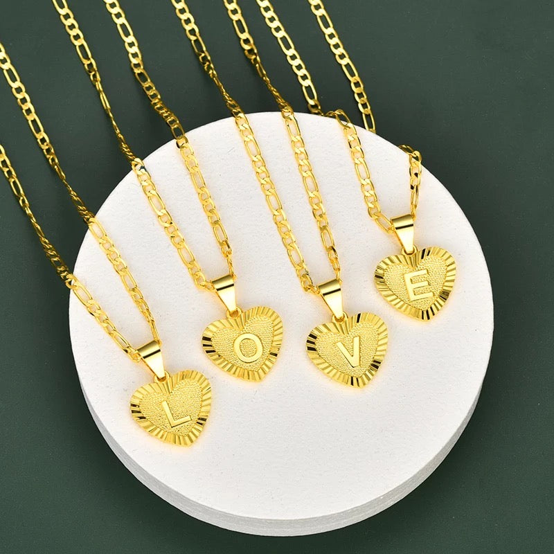Gold Heart Initial Necklace