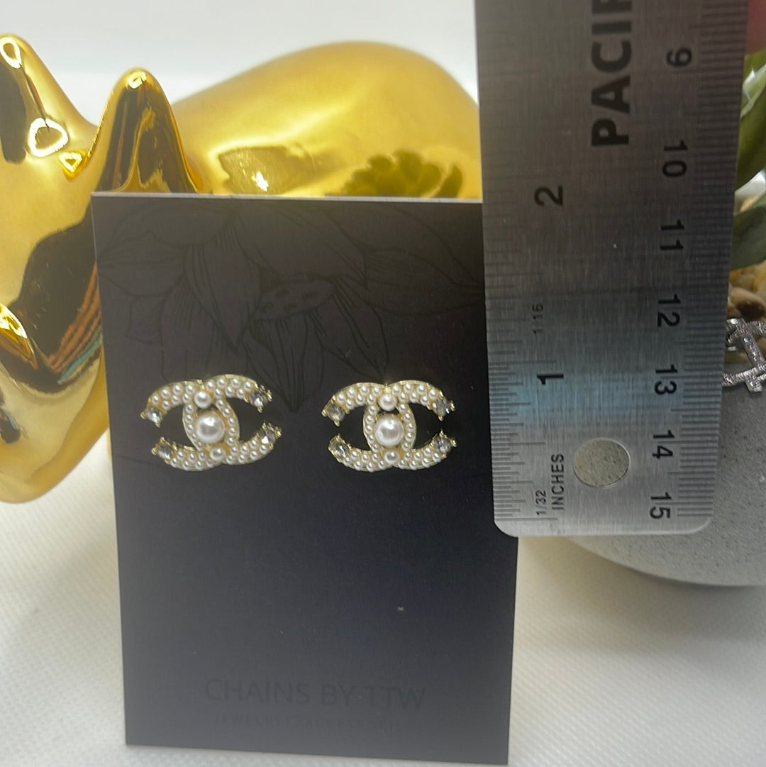Double Classy Pearl and Rhinestone Studs