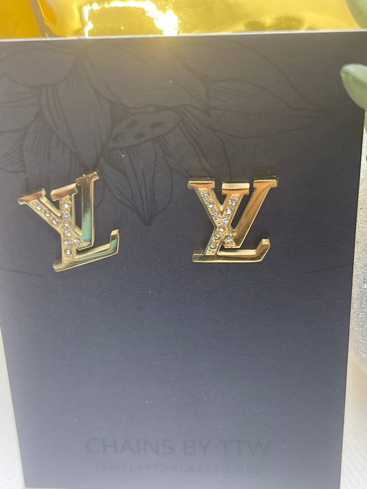 Initial L & V Fashion Sparkle Earrings