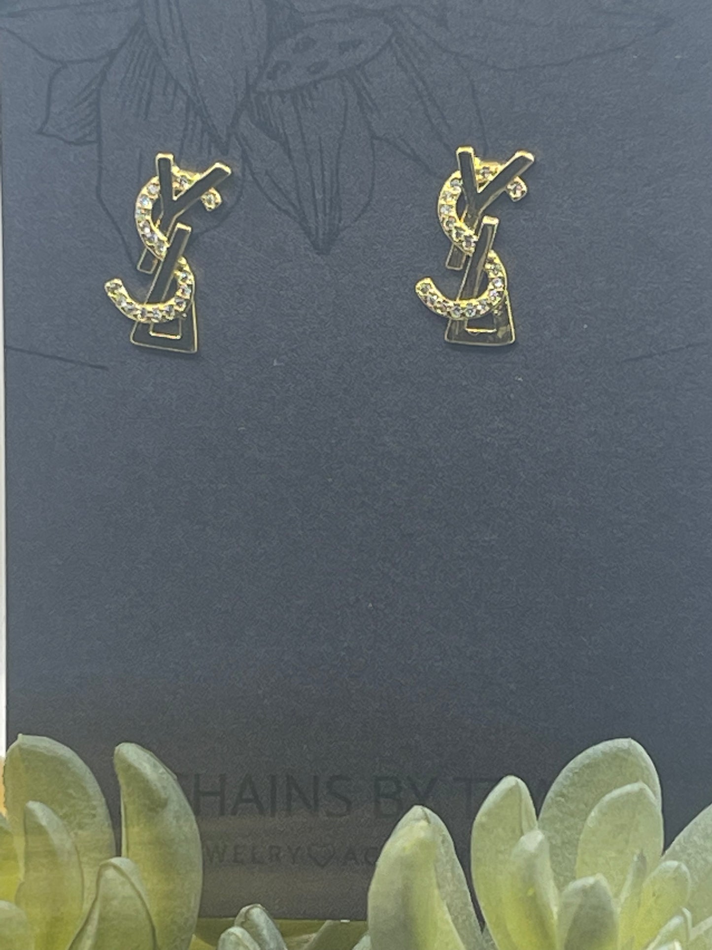 Small Young Stupid Love Rhinestone & Metal Earrings